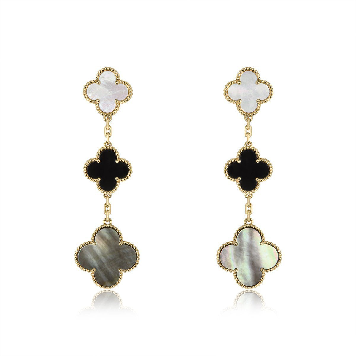 [Vintora]CLOVER EARRINGS GOLD ONYX MOP 3 MOTIF