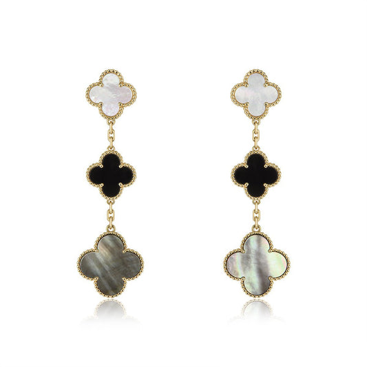 [Vintora]CLOVER EARRINGS GOLD ONYX MOP 3 MOTIF