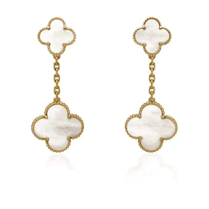[Vintora]CLOVER 2 MOTIF WHITE MOP EARRINGS