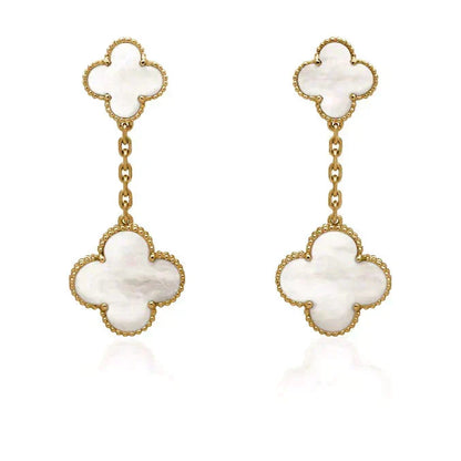 [Vintora]CLOVER 2 MOTIF WHITE MOP EARRINGS