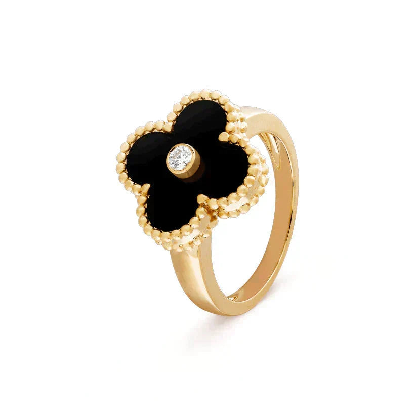 [Vintora]CLOVER ONYX RING GOLD DIAMOND