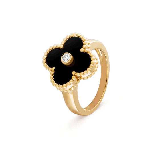[Vintora]CLOVER ONYX RING GOLD DIAMOND