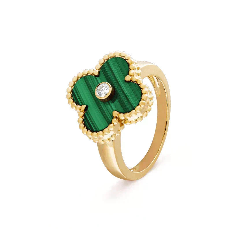 [Vintora]CLOVER MALACHITE RING GOLD DIAMOND