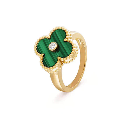 [Vintora]CLOVER MALACHITE RING GOLD DIAMOND