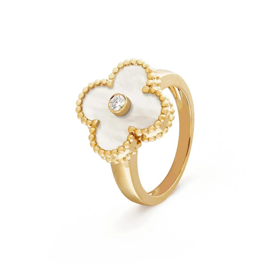 [Vintora]CLOVER PINK MOP RING GOLD DIAMOND